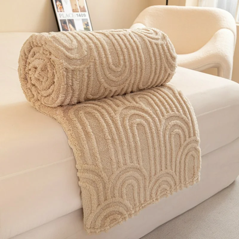 Couverture en polaire satinée ultra douce 150 x 200 cm, motif colonnade, jeté moelleux pour canapé lit - kaki