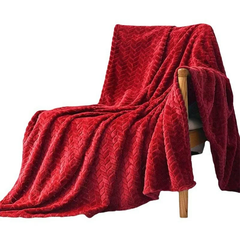 Couverture douce en flanelle 70 x 100 cm avec motif de blé, idéale pour canapé ou lit - Rouge