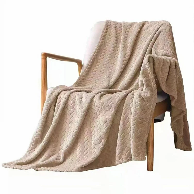 70 x 100cm Flannel Throw Blanket Wheat Pattern Cozy Blanket for Couch Bed - Khaki