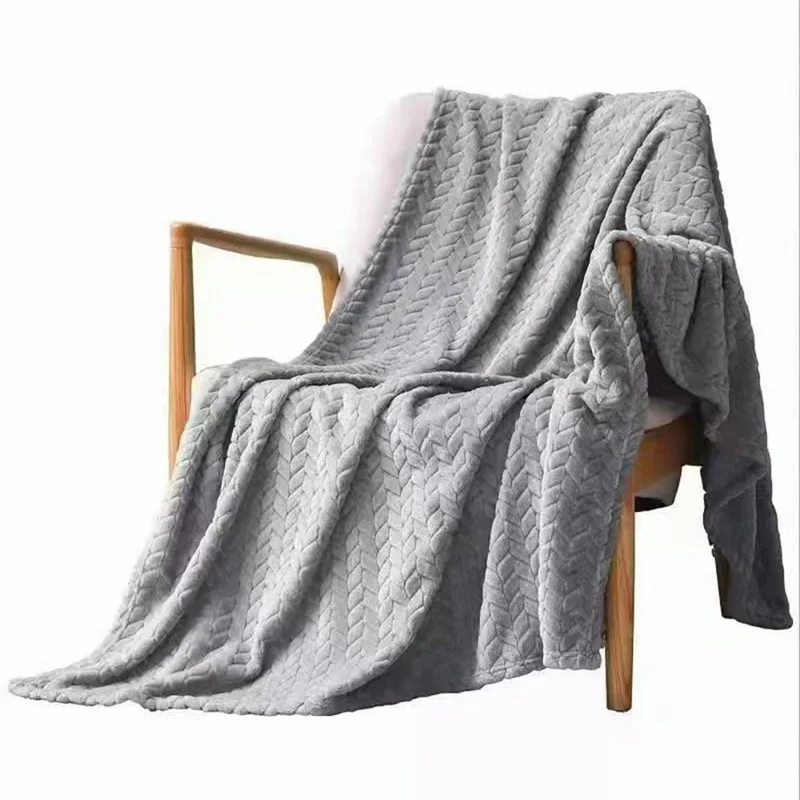 100 x 150cm Flannel Throw Blanket Wheat Pattern Cozy Blanket for Couch Bed - Grey