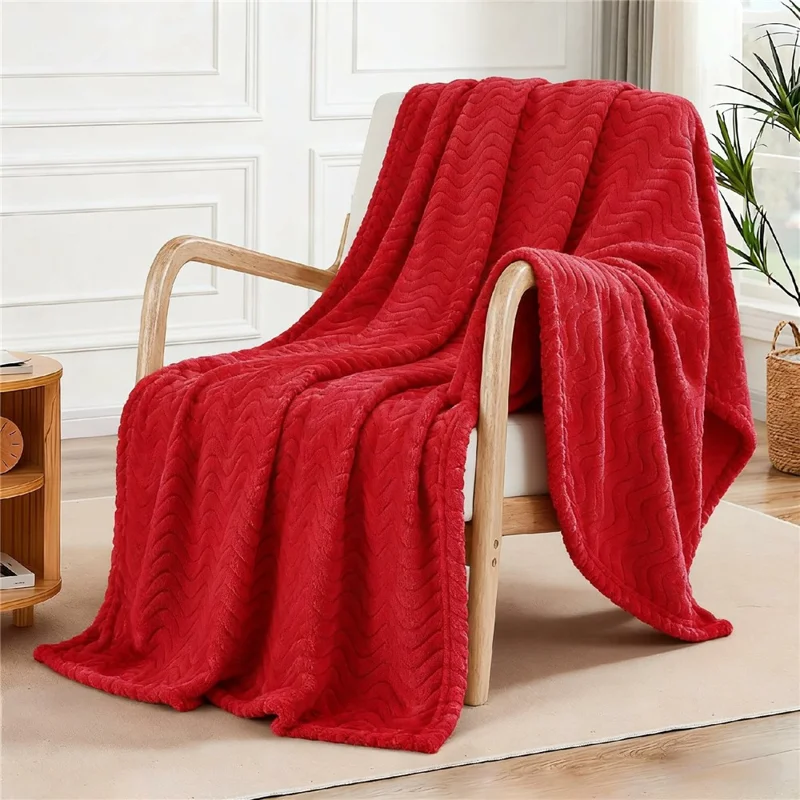 Couverture douillette en flanelle 200 x 230 cm avec motif de blé, pour canapé ou lit - Rouge
