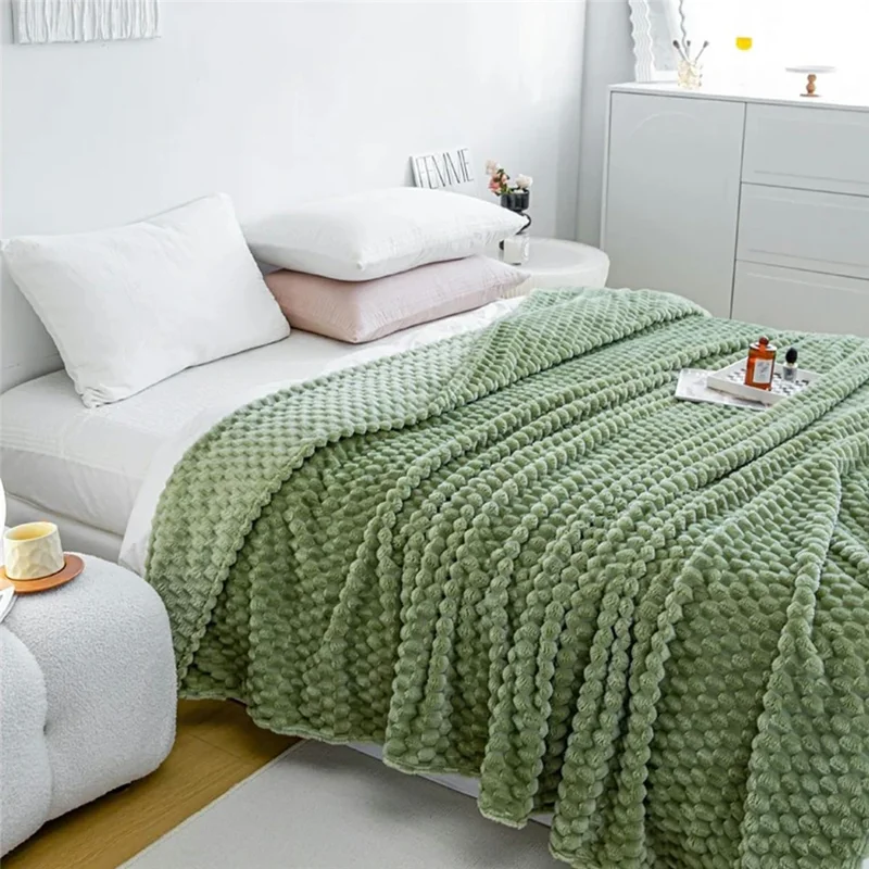 Couverture douce et confortable en polaire flanelle 200 x 230 cm, texture bulle, pour canapé ou lit - Vert