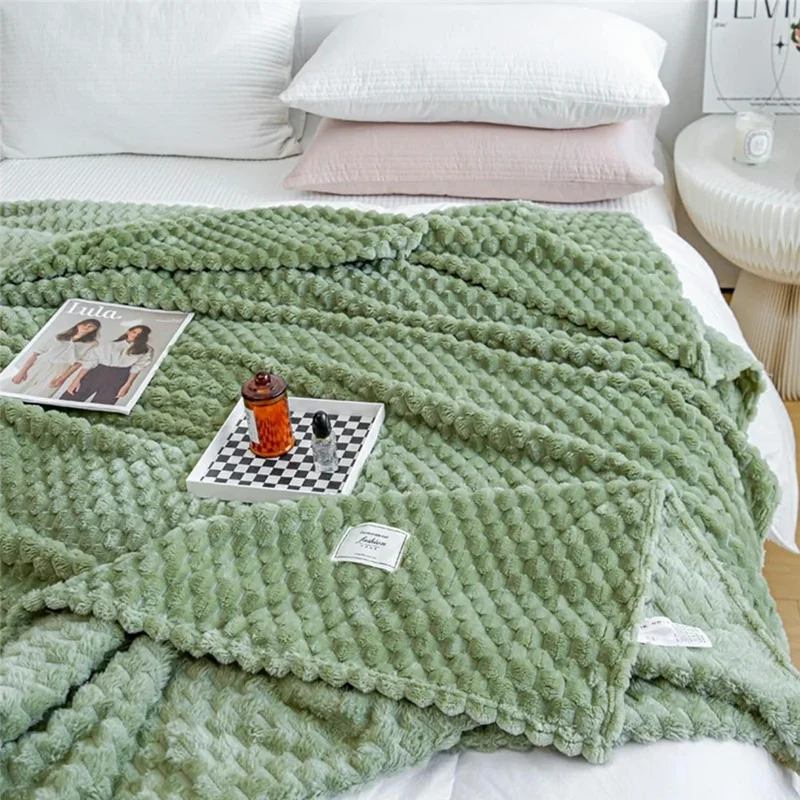 Couverture douce et confortable en polaire flanelle 200 x 230 cm, texture bulle, pour canapé ou lit - Vert
