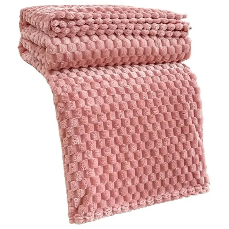 200 x 230cm Flannel Fleece Soft Cozy Bubble Texture Throw Blanket for Couch Bed - Pink