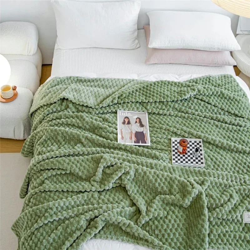 200 x 230cm Flannel Fleece Soft Cozy Bubble Texture Throw Blanket for Couch Bed - Pink