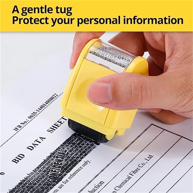 Privacy Protection Roller Stamp for Documents Address Labels Confidential Information Blocker - Yellow