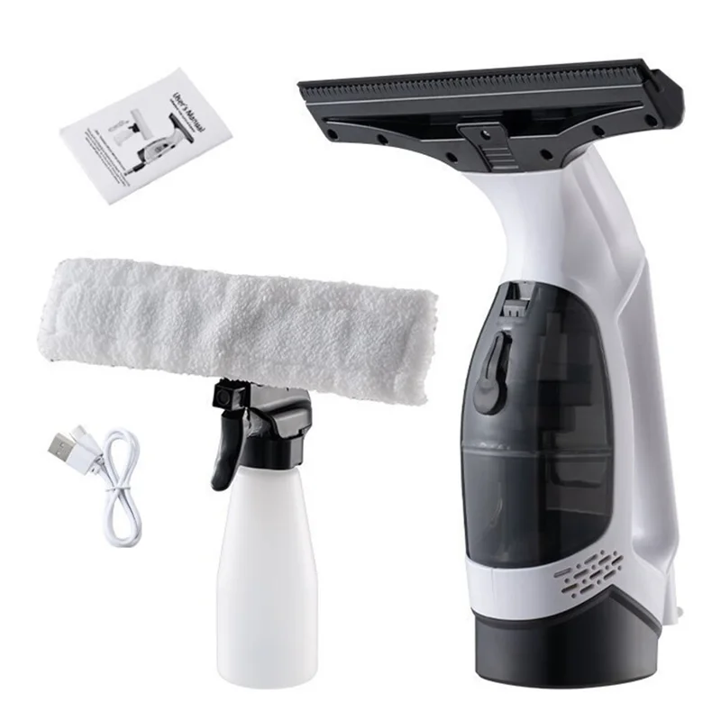 Handheld Electric Window Cleaner Portable Vacuum Squeegee with Spray Bottle for Home Glass Cleaning - EU Plug