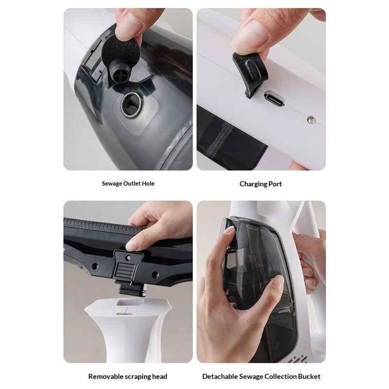 Handheld Electric Window Cleaner Portable Vacuum Squeegee with Spray Bottle for Home Glass Cleaning - EU Plug