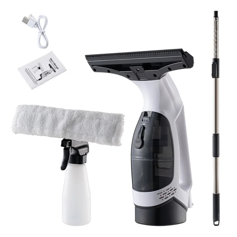 Handheld Electric Window Cleaner with Extendable Pole / Spray Bottle, Portable Vacuum Squeegee for Home Glass Cleaning - EU Plug