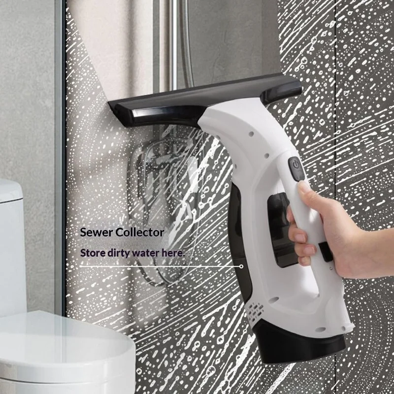 Handheld Electric Window Cleaner with Extendable Pole / Spray Bottle, Portable Vacuum Squeegee for Home Glass Cleaning - EU Plug