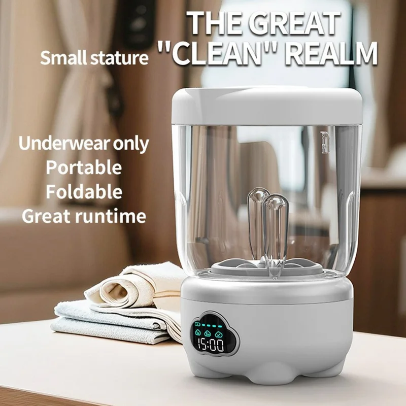 Mini Laundry Cup Portable Washing Machine Foldable Design with 3 Wash Modes for Underwear / Socks - White