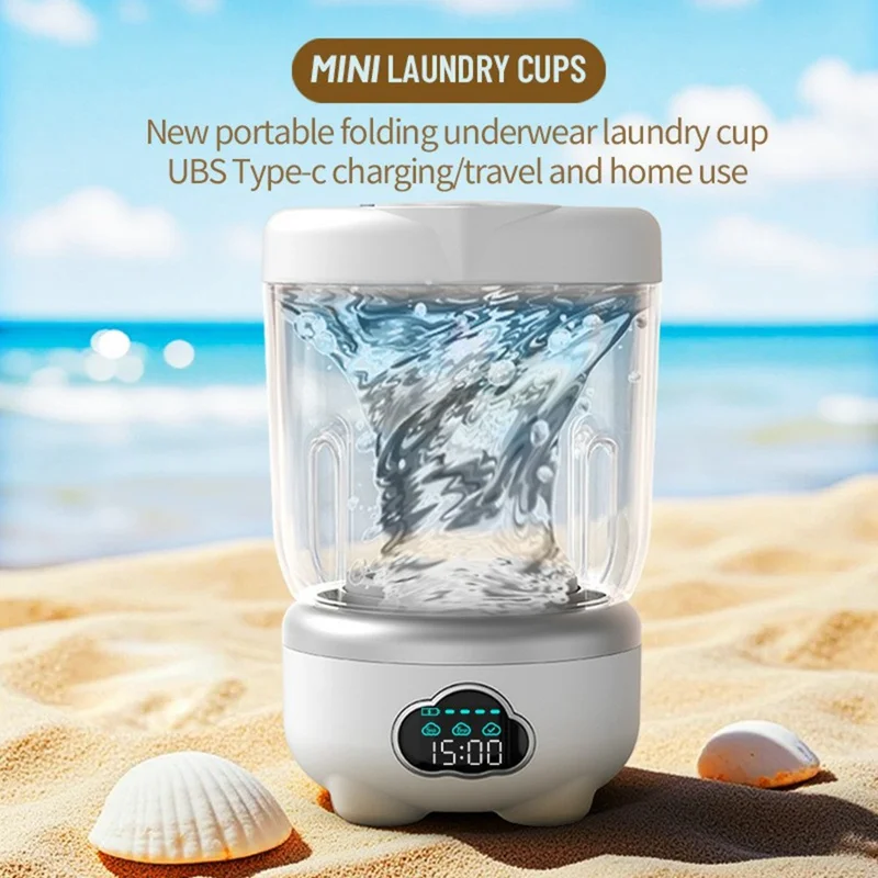 Mini Laundry Cup Portable Washing Machine Foldable Design with 3 Wash Modes for Underwear / Socks - White