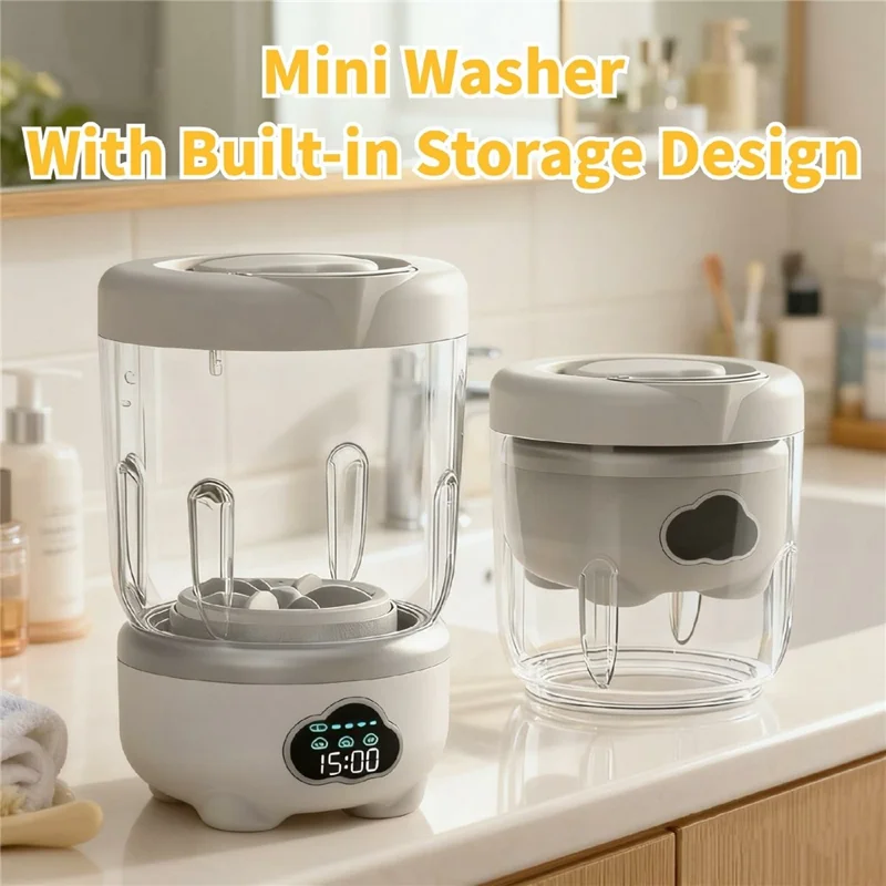 Mini Laundry Cup Portable Washing Machine Foldable Design with 3 Wash Modes for Underwear / Socks - White