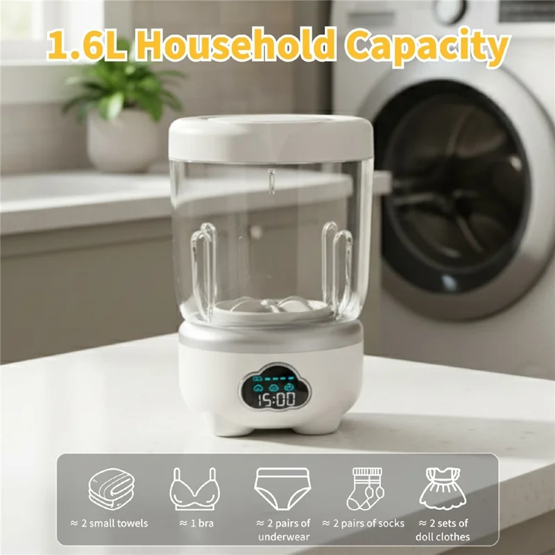 Mini Laundry Cup Portable Washing Machine Foldable Design with 3 Wash Modes for Underwear / Socks - White
