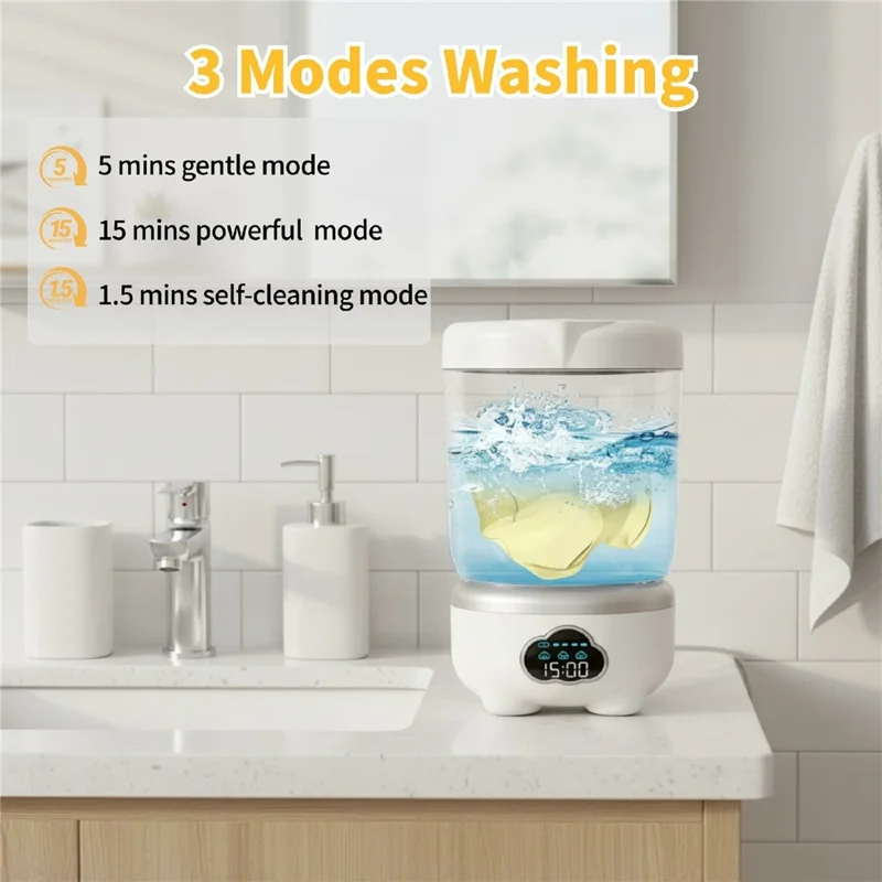 Mini Laundry Cup Portable Washing Machine Foldable Design with 3 Wash Modes for Underwear / Socks - White
