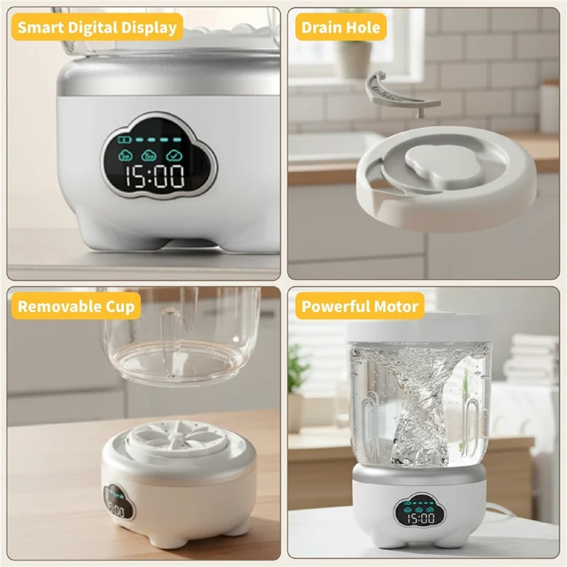 Mini Laundry Cup Portable Washing Machine Foldable Design with 3 Wash Modes for Underwear / Socks - White