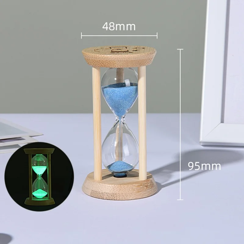 Time Hourglass 1 Minute Sand Timer Luminous Design Engraved Wooden Base Desktop Decoration - Blue