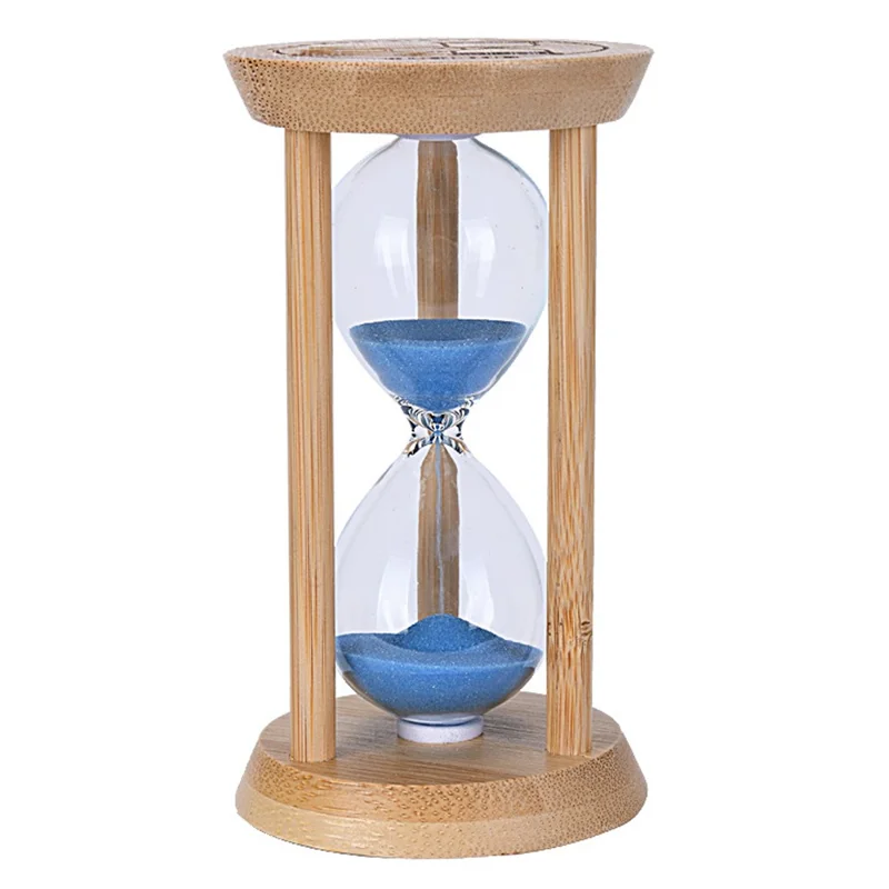 Time Hourglass 1 Minute Sand Timer Luminous Design Engraved Wooden Base Desktop Decoration - Blue