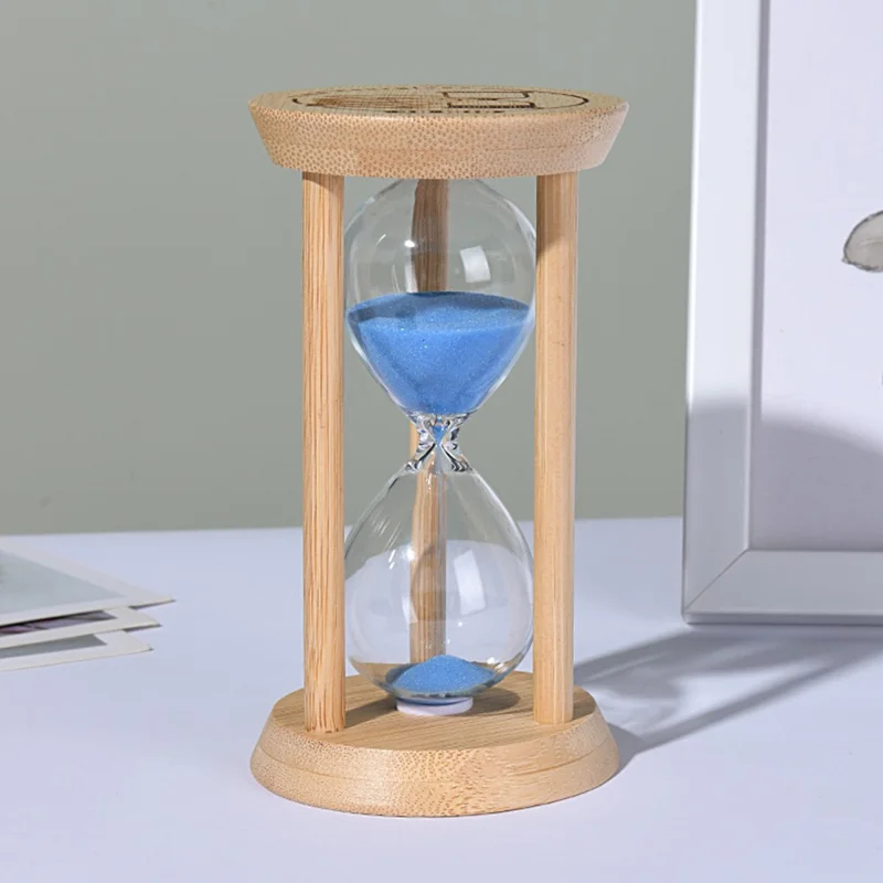 Time Hourglass 1 Minute Sand Timer Luminous Design Engraved Wooden Base Desktop Decoration - Blue