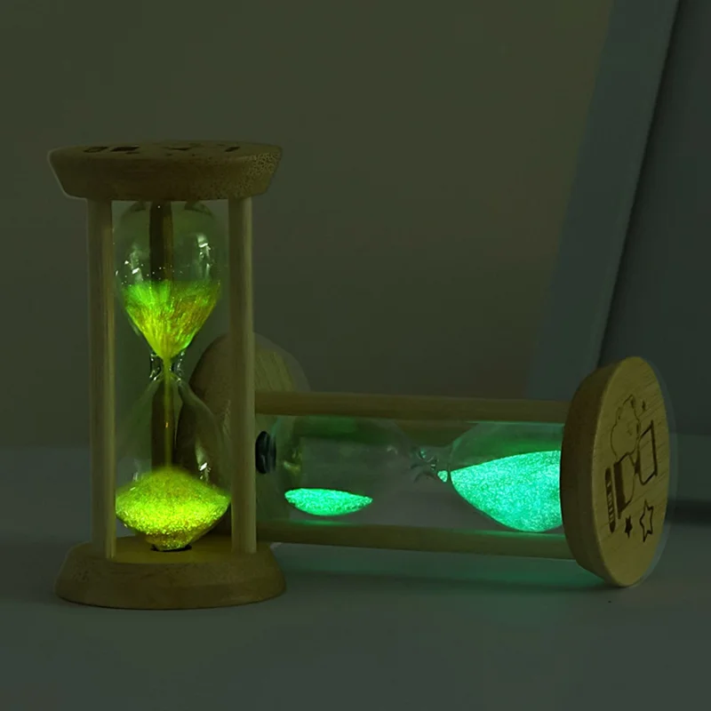 Time Hourglass 1 Minute Sand Timer Luminous Design Engraved Wooden Base Desktop Decoration - Blue