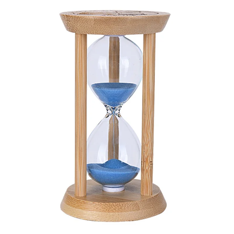 Time Hourglass 10 Minutes Sand Timer Luminous Design Engraved Wooden Base Desktop Decoration - Blue