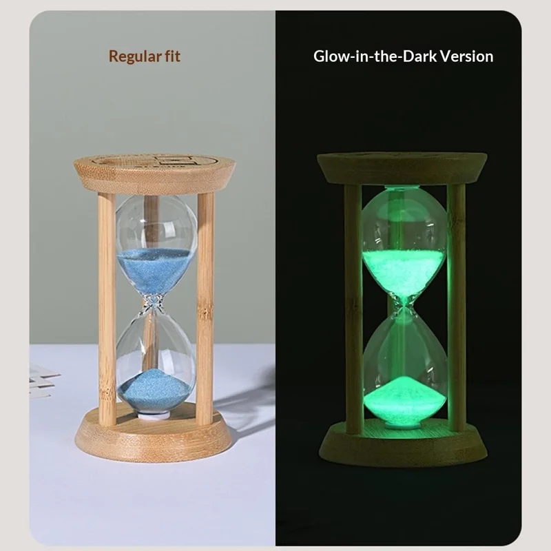 Time Hourglass 10 Minutes Sand Timer Luminous Design Engraved Wooden Base Desktop Decoration - Blue