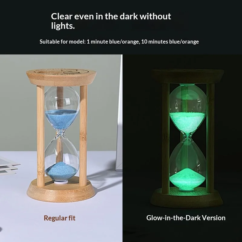 Time Hourglass 10 Minutes Sand Timer Luminous Design Engraved Wooden Base Desktop Decoration - Blue