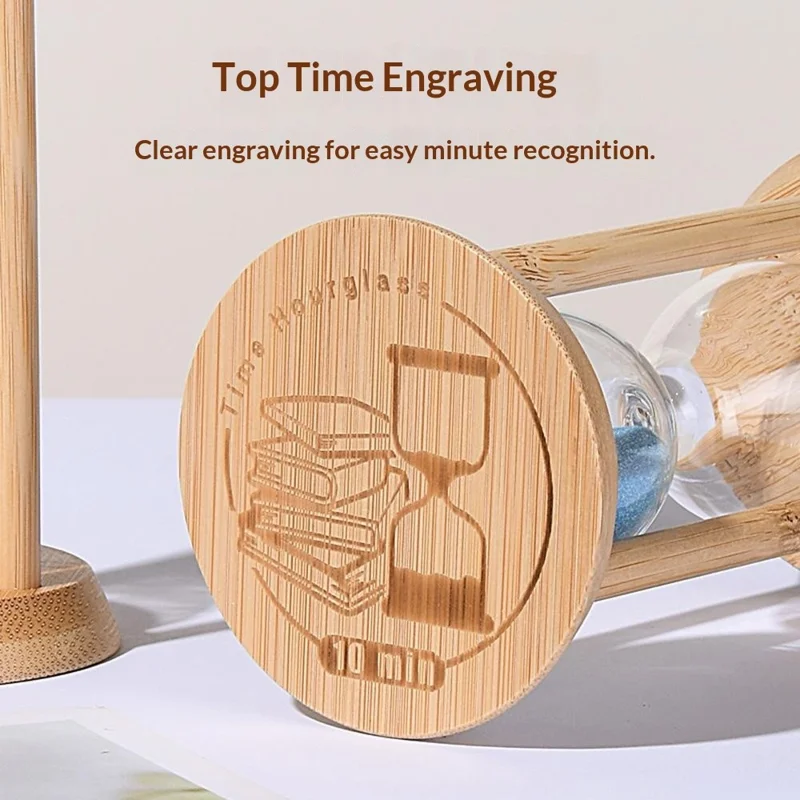 Time Hourglass 10 Minutes Sand Timer Luminous Design Engraved Wooden Base Desktop Decoration - Blue