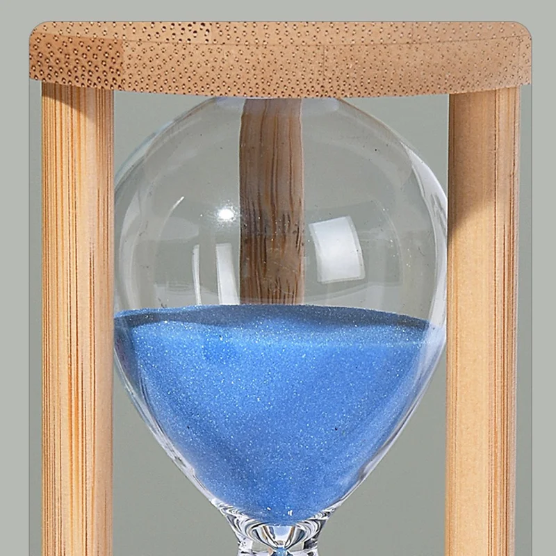 Time Hourglass 10 Minutes Sand Timer Luminous Design Engraved Wooden Base Desktop Decoration - Blue
