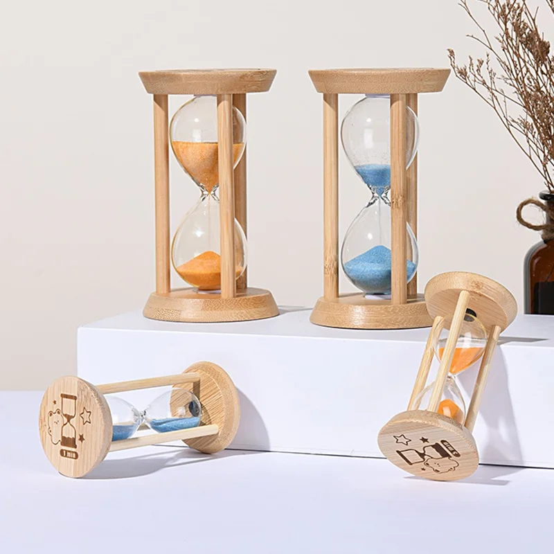 Time Hourglass 10 Minutes Sand Timer Luminous Design Engraved Wooden Base Desktop Decoration - Blue
