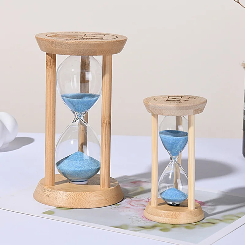 Time Hourglass 10 Minutes Sand Timer Luminous Design Engraved Wooden Base Desktop Decoration - Blue