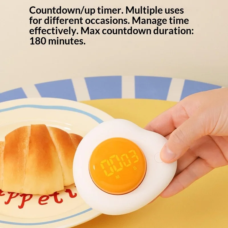 Creative Egg Magnetic Timer Kitchen Countdown Clock with Forward  /  Reverse Timing Modes for Cooking  /  Study  /  Work - White
