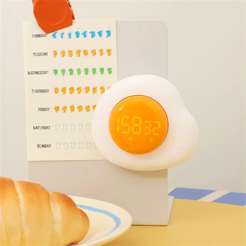 Creative Egg Magnetic Timer Kitchen Countdown Clock with Forward  /  Reverse Timing Modes for Cooking  /  Study  /  Work - White