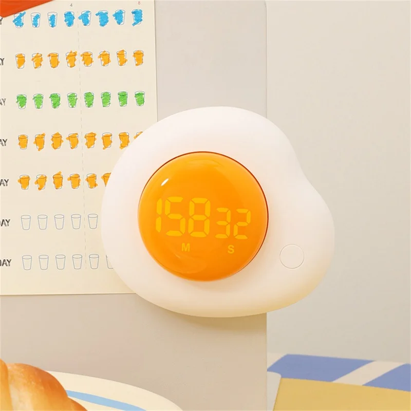 Creative Egg Magnetic Timer Kitchen Countdown Clock with Forward  /  Reverse Timing Modes for Cooking  /  Study  /  Work - White