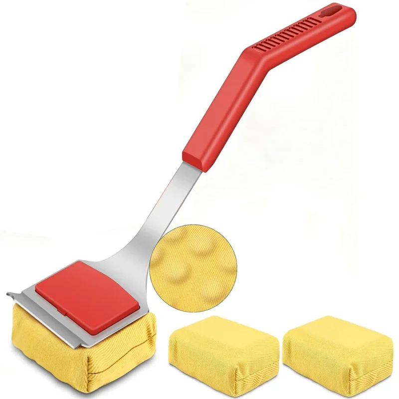 Spazzola per griglia BBQ 2 in 1 resistente alle alte temperature, spatola in acciaio inossidabile, spazzola per la pulizia della griglia con manico lungo e dischi di pulizia sostituibili