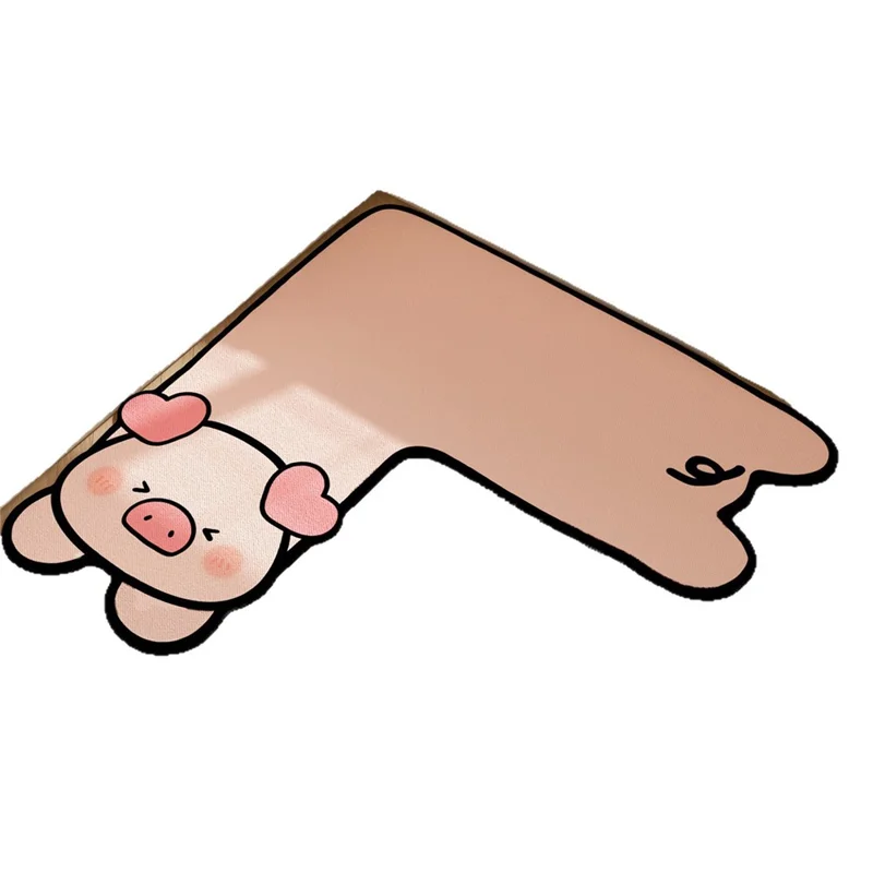 90 x 90 x 40cm L-Shaped Corner Bathroom Mat Cartoon Animal Pattern Non Slip Absorbent Foot Pad - Pig / Left