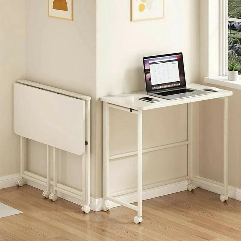 Escritorio informático plegable móvil de 100 cm para dormitorio, oficina en casa, estudiante, mesa de estudio portátil - Blanco