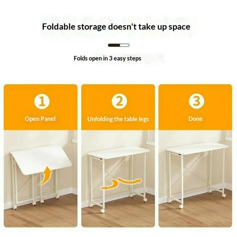 Escritorio informático plegable móvil de 100 cm para dormitorio, oficina en casa, estudiante, mesa de estudio portátil - Blanco