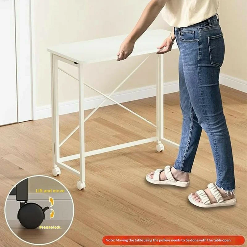 Escritorio informático plegable móvil de 100 cm para dormitorio, oficina en casa, estudiante, mesa de estudio portátil - Blanco