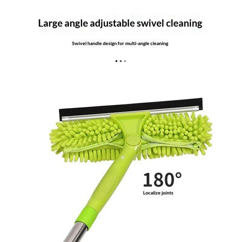 3,85 m 2-in-1 Telescopische Ruiteglaswisser Mop met 10 Uitschuifbare Delen en 2 Doeken - Oranje