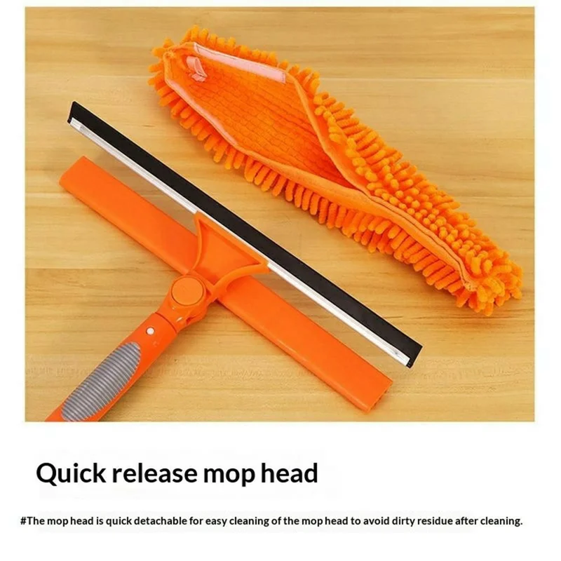 3,85 m 2-in-1 Telescopische Ruiteglaswisser Mop met 10 Uitschuifbare Delen en 2 Doeken - Oranje