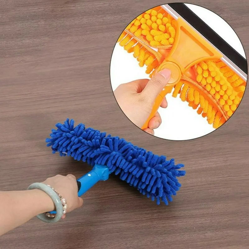 3,85 m 2-in-1 Telescopische Ruiteglaswisser Mop met 10 Uitschuifbare Delen en 2 Doeken - Oranje