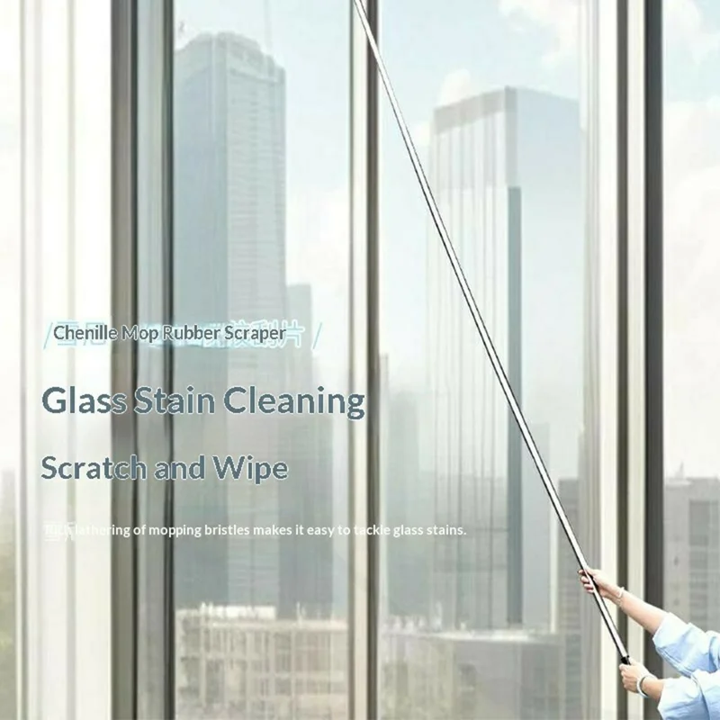 1,35 m 2-in-1 Telescopische Ruitenreiniger Glijder Mop 3-Delige Uitschuifbare Steel met 2 Stks Doekkop - Oranje