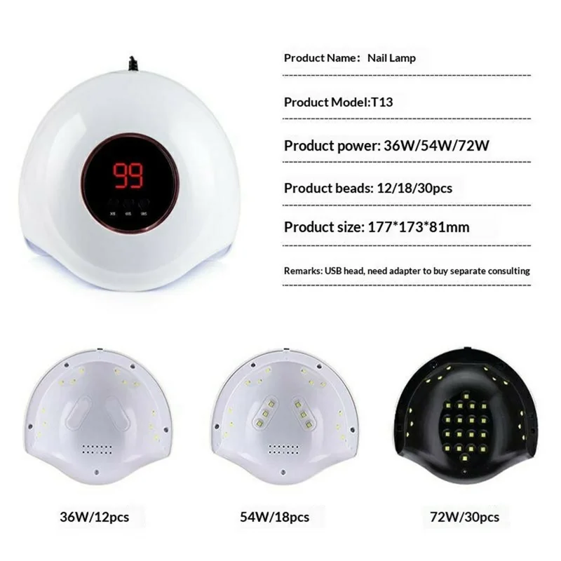 SML T13 18-LED Lâmpada de Unhas Luz de Cura UV Fonte de Luz Dupla Profissional para Arte de Unhas / Verniz em Gel / Manicure - Branco