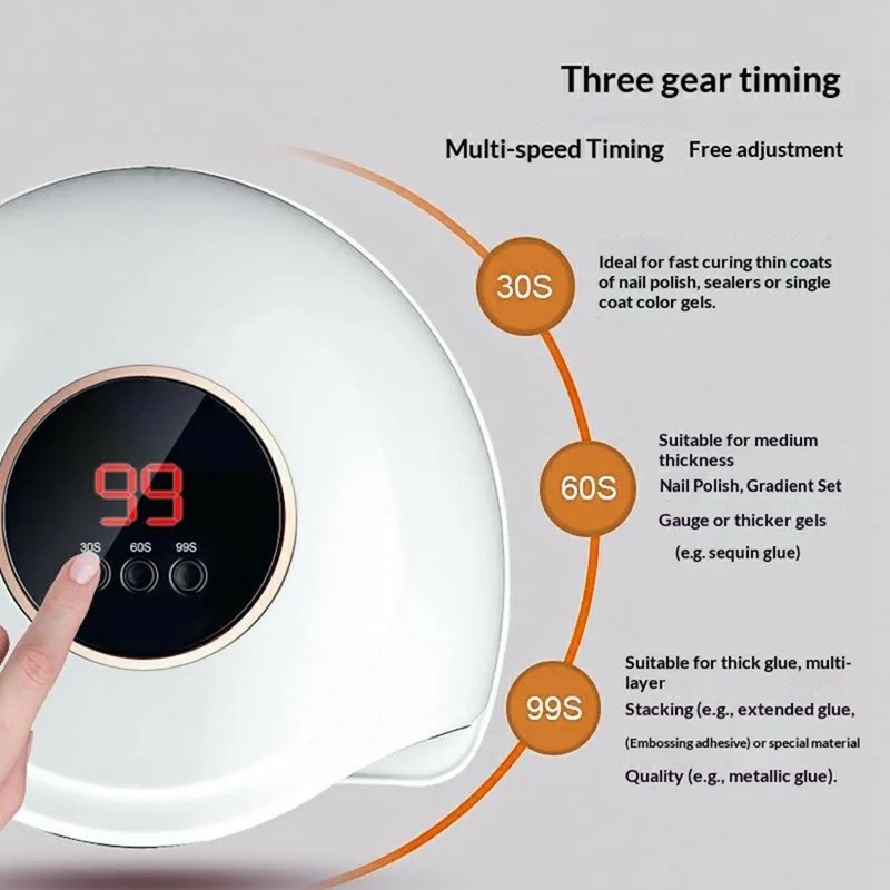 SML T13 Lâmpada de Unhas com Base UV 30 LED, Fonte de Luz Dupla Profissional para Arte de Unhas / Verniz em Gel / Manicure - Branco