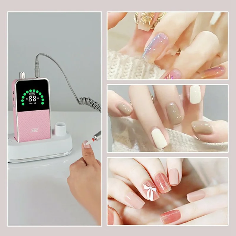 SML Máquina de Broca Portátil para Unhas 50000 RPM com Display Digital - Rosa