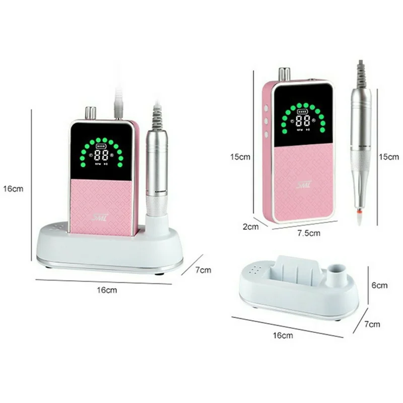SML Máquina de Broca Portátil para Unhas 50000 RPM com Display Digital - Rosa