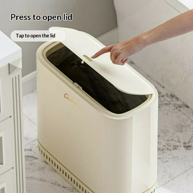 OUK 28 x 15 x 29 cm Smalle Prullenbak voor de Badkamer met Deksel, Ruimtebesparende Smalle Toiletpapiervuilnisbak - Wit