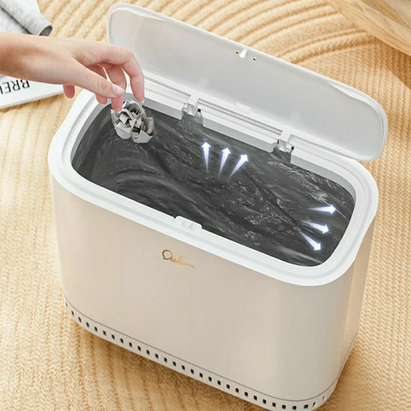 OUK 28 x 15 x 29 cm Smalle Prullenbak voor de Badkamer met Deksel, Ruimtebesparende Smalle Toiletpapiervuilnisbak - Wit