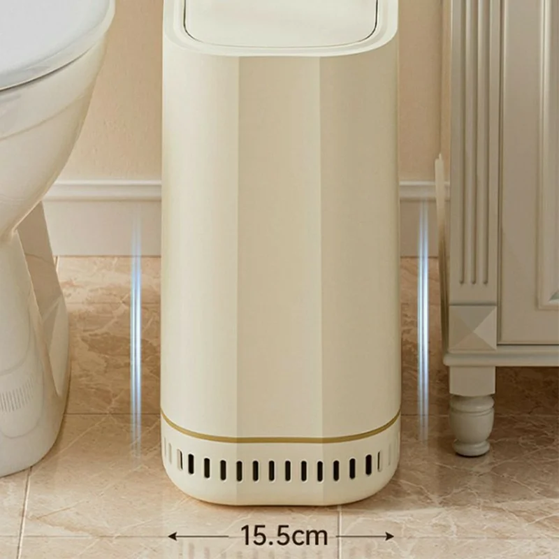 OUK 28 x 15 x 29 cm Smalle Prullenbak voor de Badkamer met Deksel, Ruimtebesparende Smalle Toiletpapiervuilnisbak - Wit